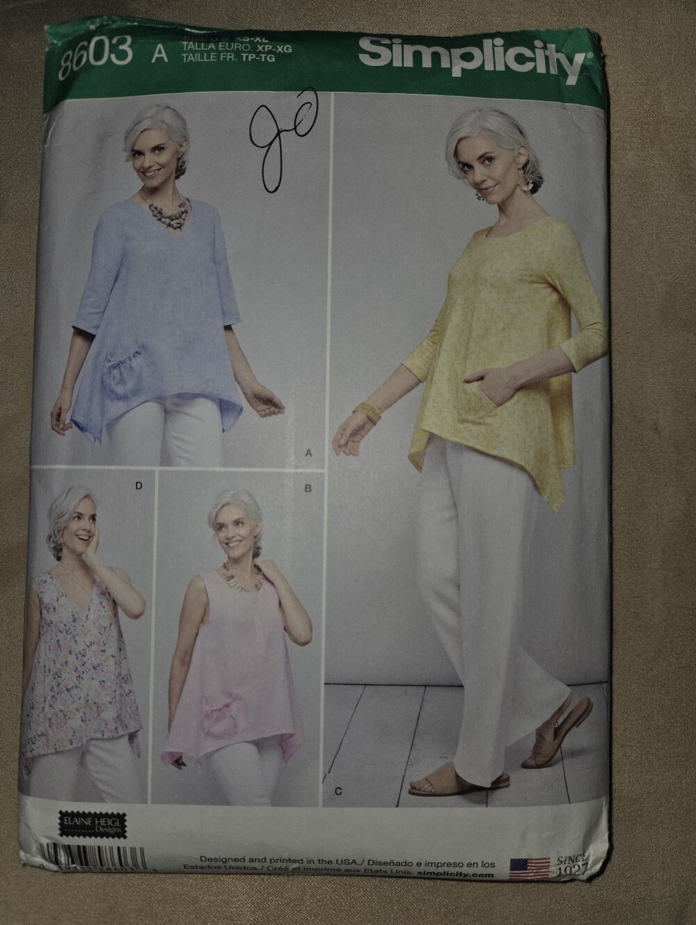 Simplicity 8603 Sewing Pattern Misses Pullover Tops Tunic Size XS-XL Uncut